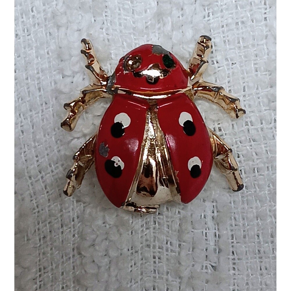 Vintage Goldtone Enamel Ladybug Scatter Brooch Pin 3/4 in *flea bites in enamel